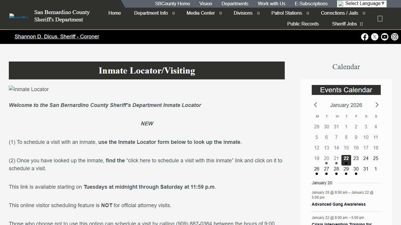 Inmate Locator – San Bernardino County Sheriff's Department